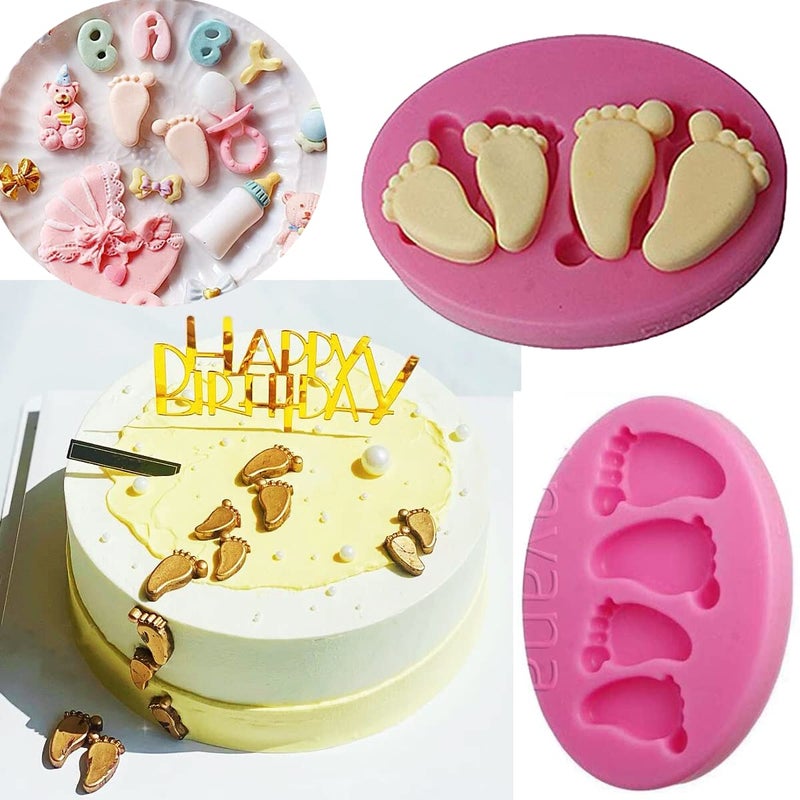 Anyana Baby foot print Baking Molds footstep Silicone Fondant molds baby shower Cake Decorating Tools Gumpaste christening cupcake topper decorations party resin Clay Chocolate Candy Molds easy to use - Image 2